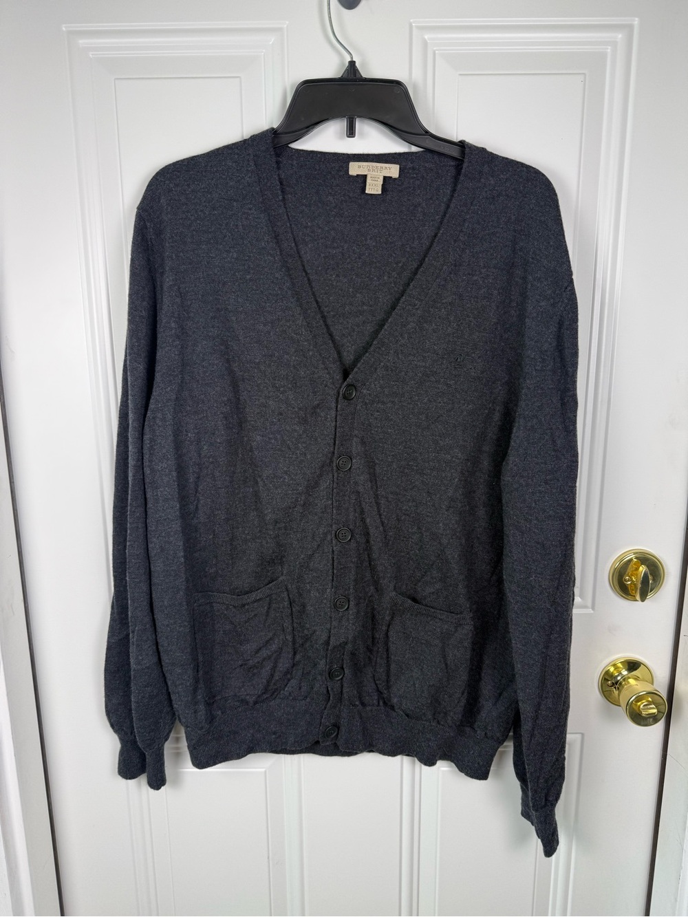 Burberry Men's Charcoal Gray V-Neck Button Cardigan